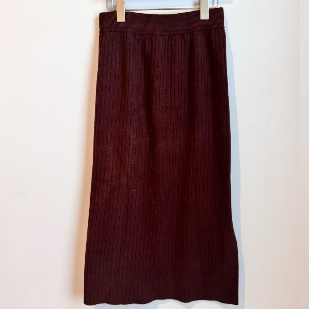 Ribbed Knit Brown Midi Skirt - Picture 2 of 5